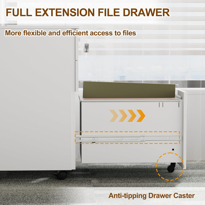 4-Drawer Mobile Filing Cabinet with Lock Steel Office