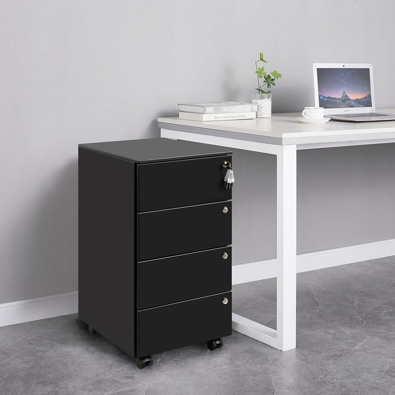 4-Drawer Mobile Filing Cabinet with Lock Steel Office