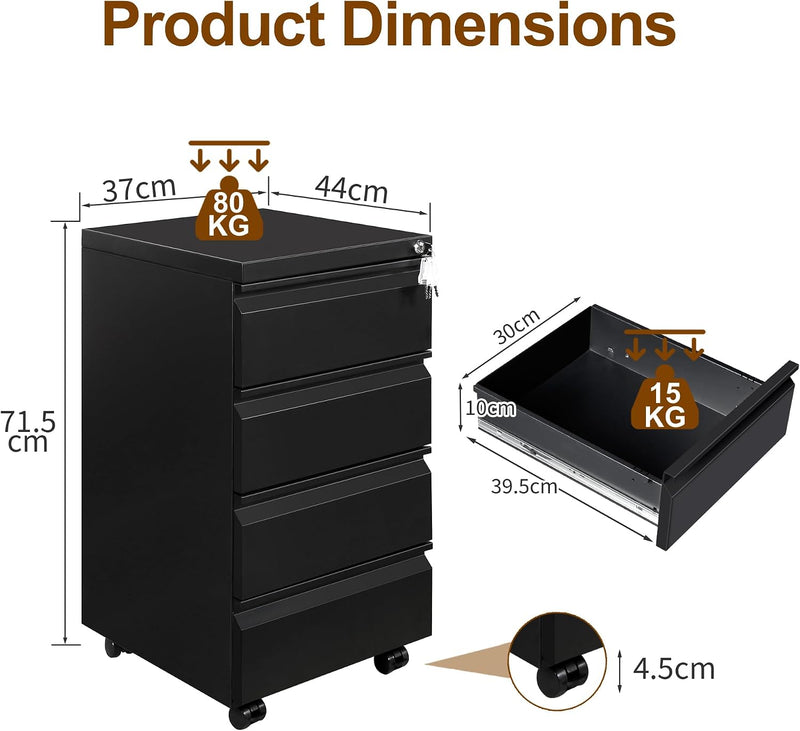 4 Drawers File Cabinet Metal Filing with Lock