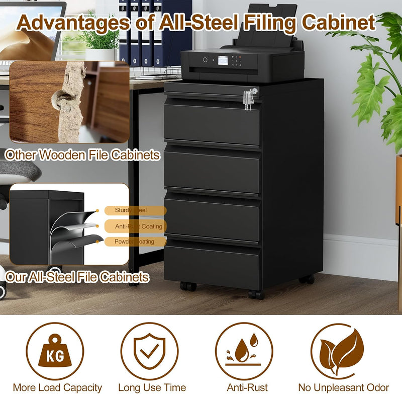4 Drawers File Cabinet Metal Filing with Lock
