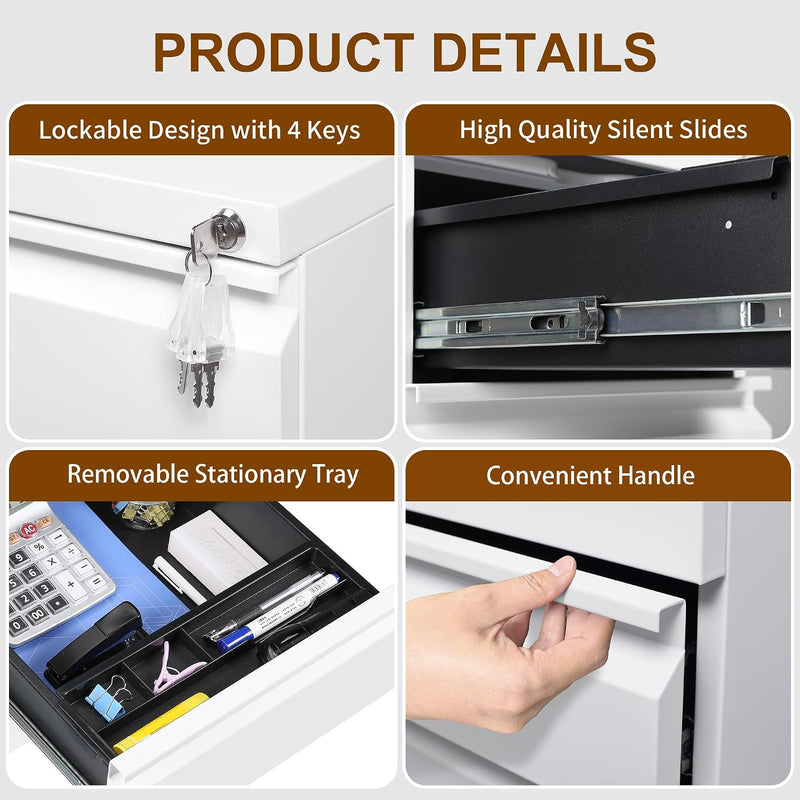 4 Drawers File Cabinet Metal Filing with Lock