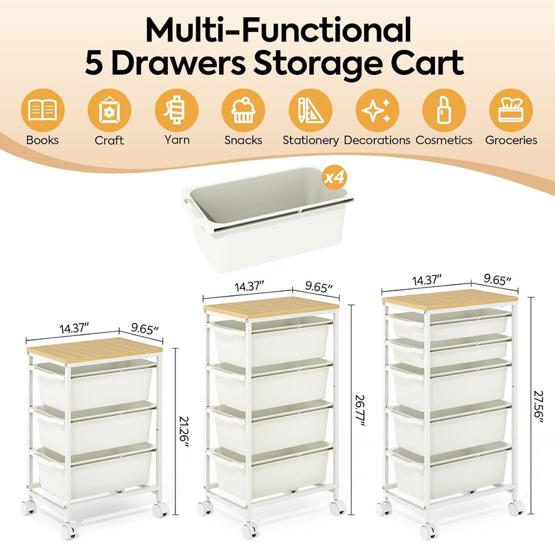 4 Drawers Storage Trolley on Wheels Plastic Craft