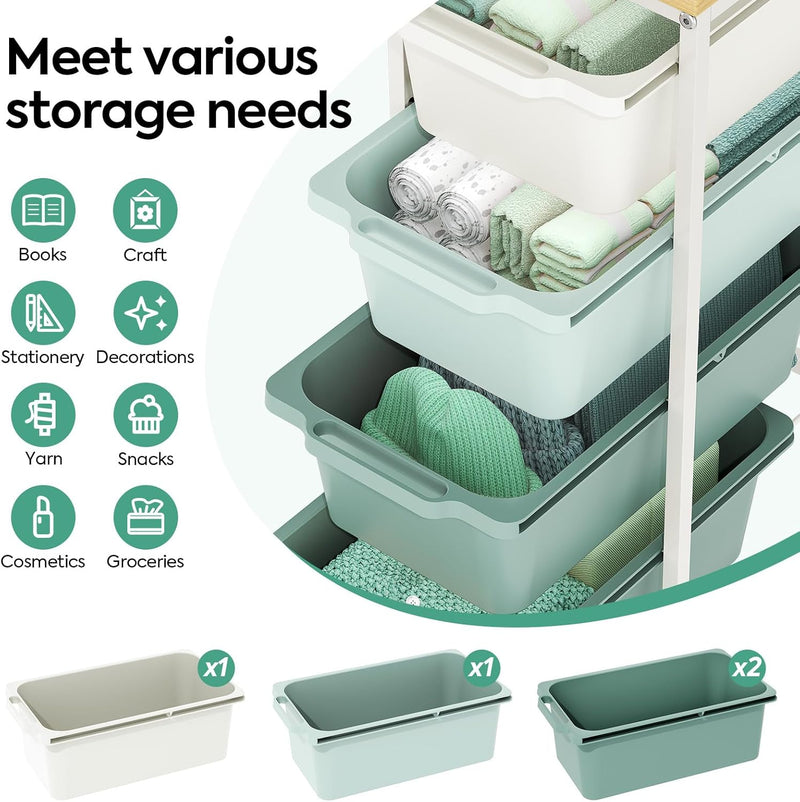 4 Drawers Storage Trolley on Wheels Plastic Craft