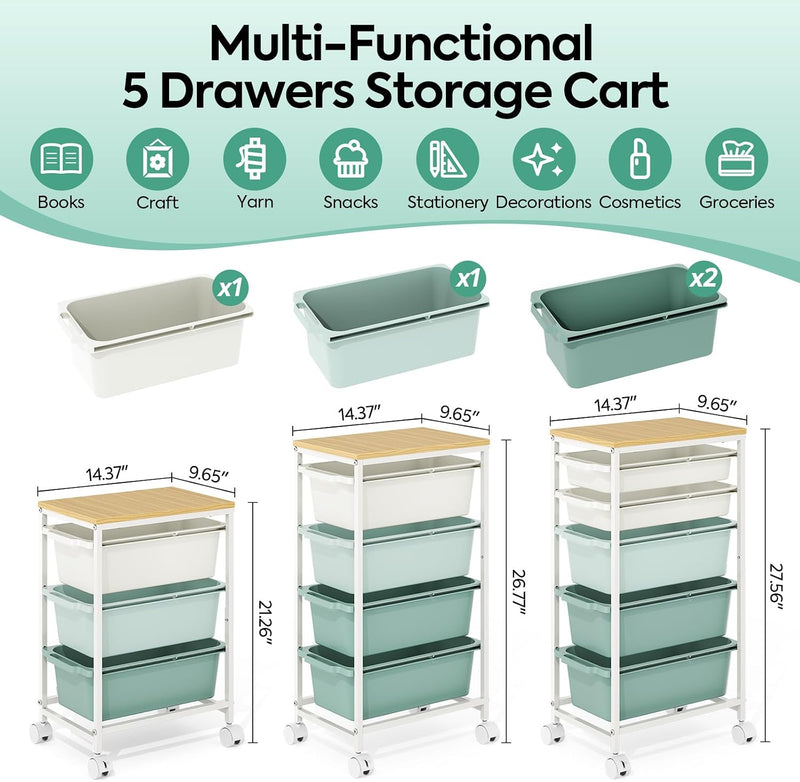 4 Drawers Storage Trolley on Wheels Plastic Craft