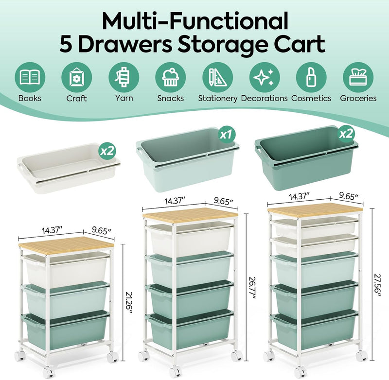 4 Drawers Storage Trolley on Wheels Plastic Craft