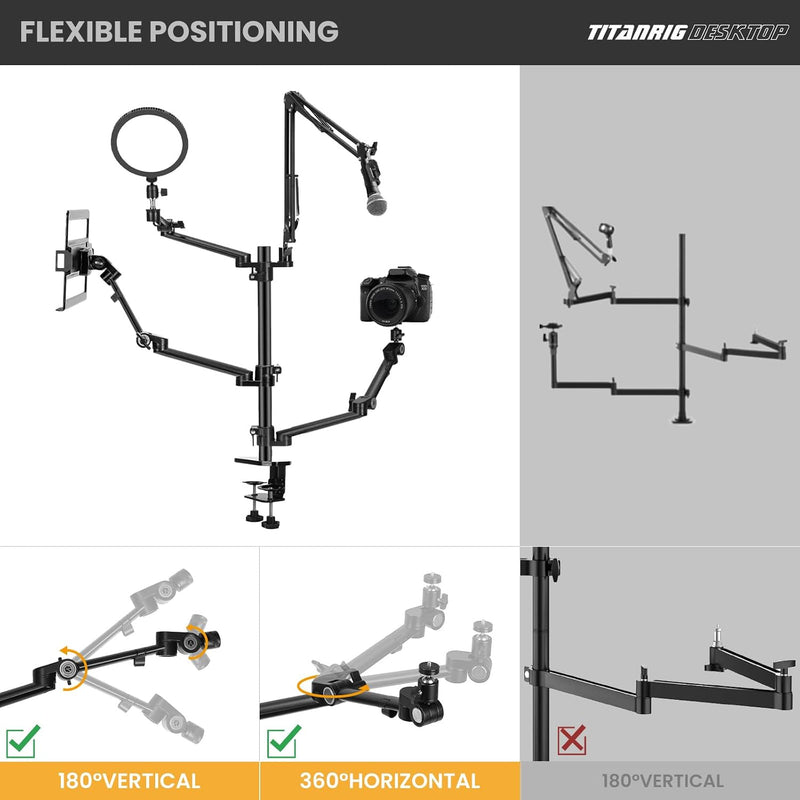 4-In-1 Overhead Camera Desk Mount Stand: Adjustable