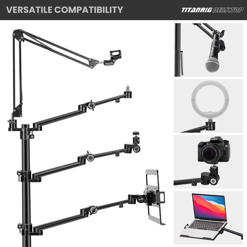 4-In-1 Overhead Camera Desk Mount Stand: Adjustable