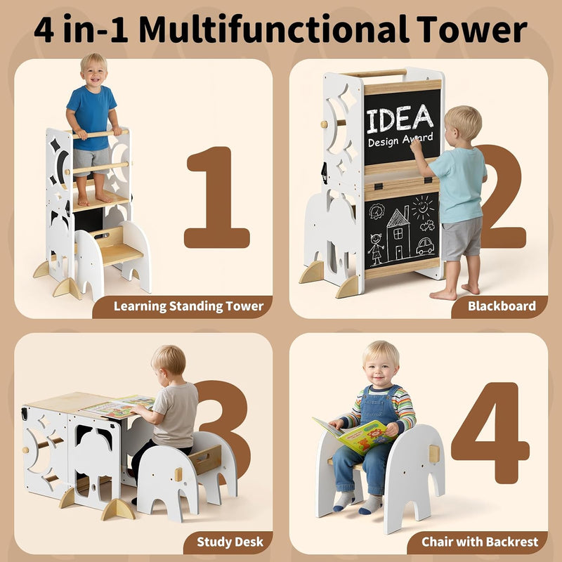 4-In-1 Wooden Step Stool for Toddlers Foldable