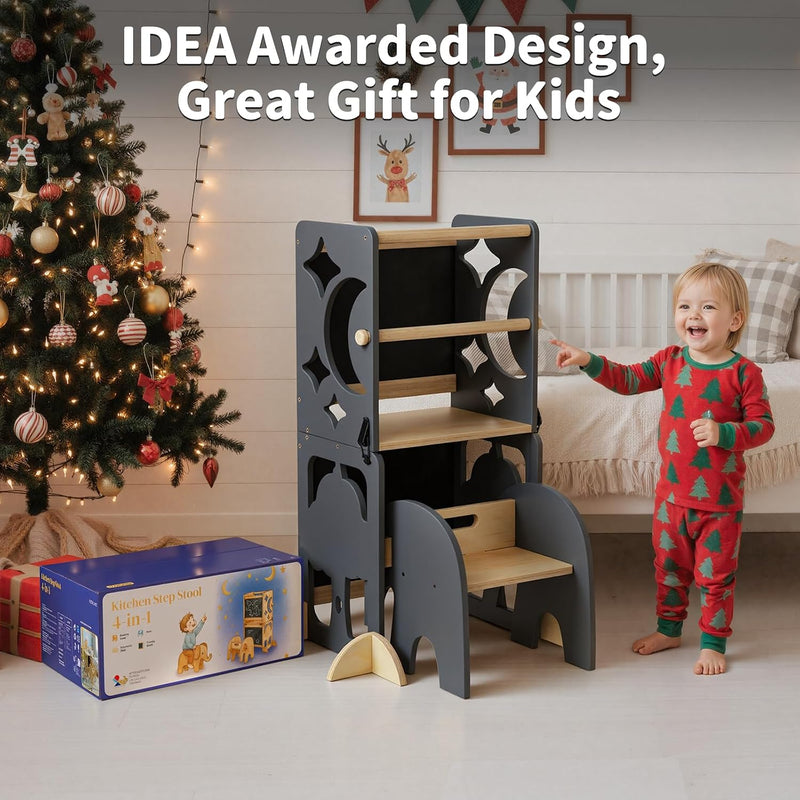 4-In-1 Wooden Step Stool for Toddlers Foldable