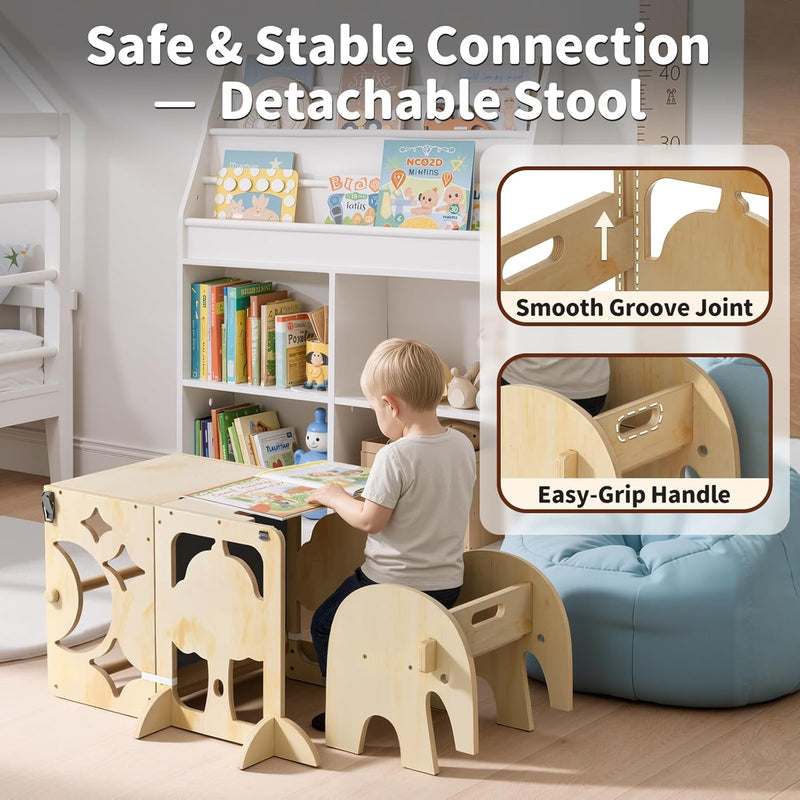 4-In-1 Wooden Step Stool for Toddlers Foldable