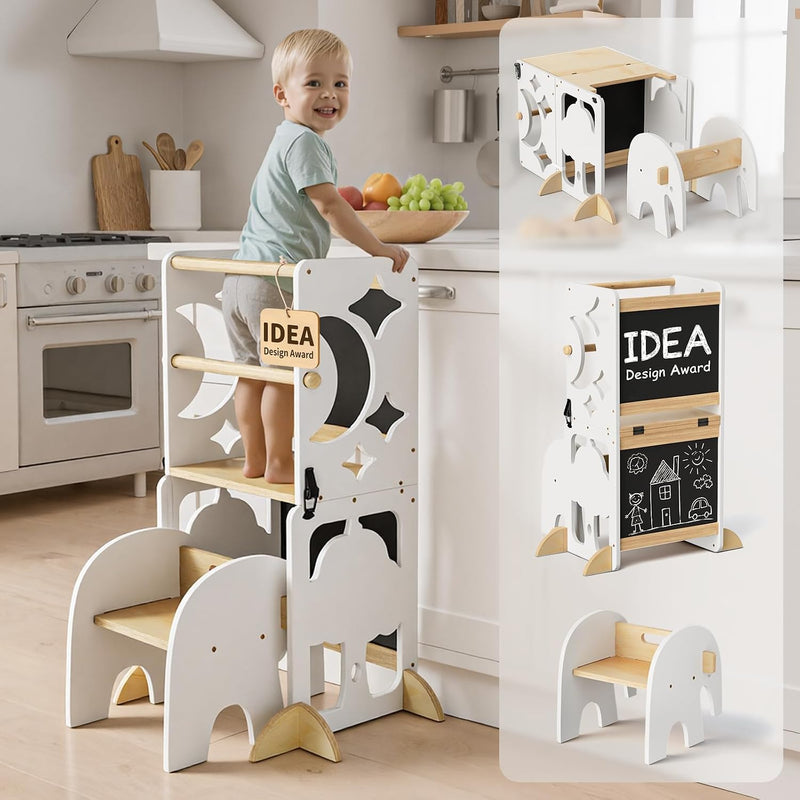 4-In-1 Wooden Step Stool for Toddlers Foldable