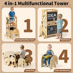 4-In-1 Wooden Step Stool for Toddlers Foldable