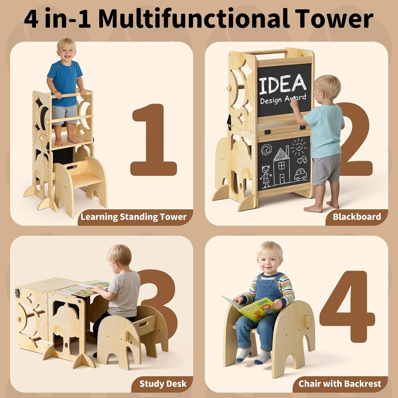 4-In-1 Wooden Step Stool for Toddlers Foldable
