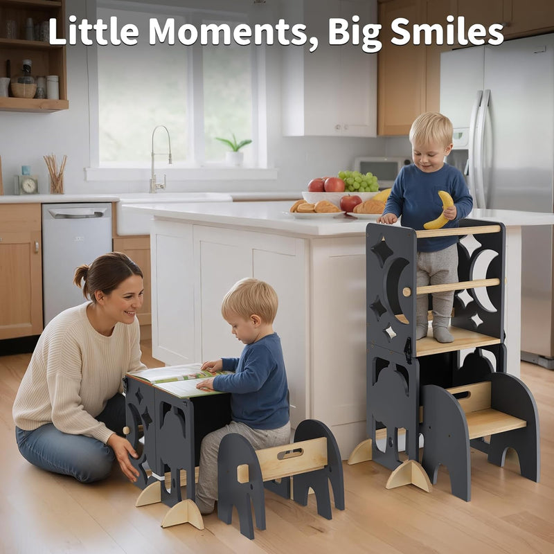 4-In-1 Wooden Step Stool for Toddlers Foldable