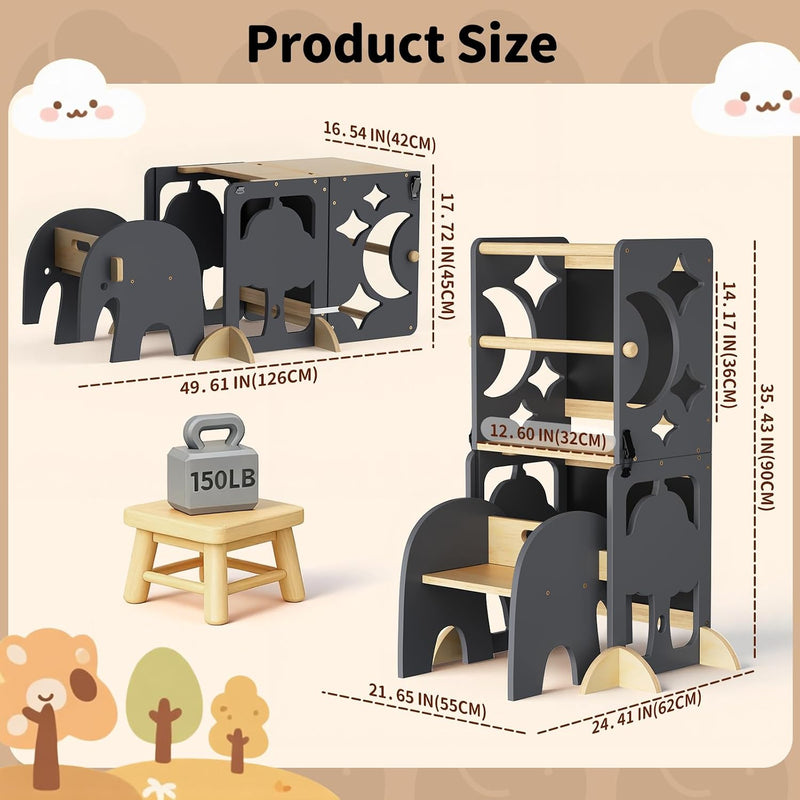 4-In-1 Wooden Step Stool for Toddlers Foldable