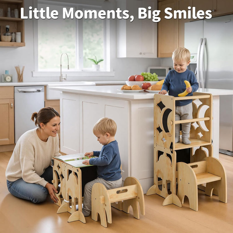 4-In-1 Wooden Step Stool for Toddlers Foldable