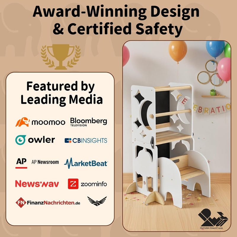 4-In-1 Wooden Step Stool for Toddlers Foldable