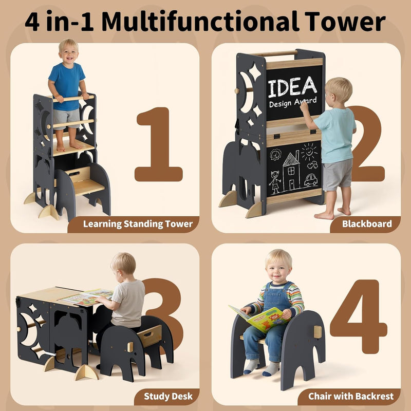 4-In-1 Wooden Step Stool for Toddlers Foldable