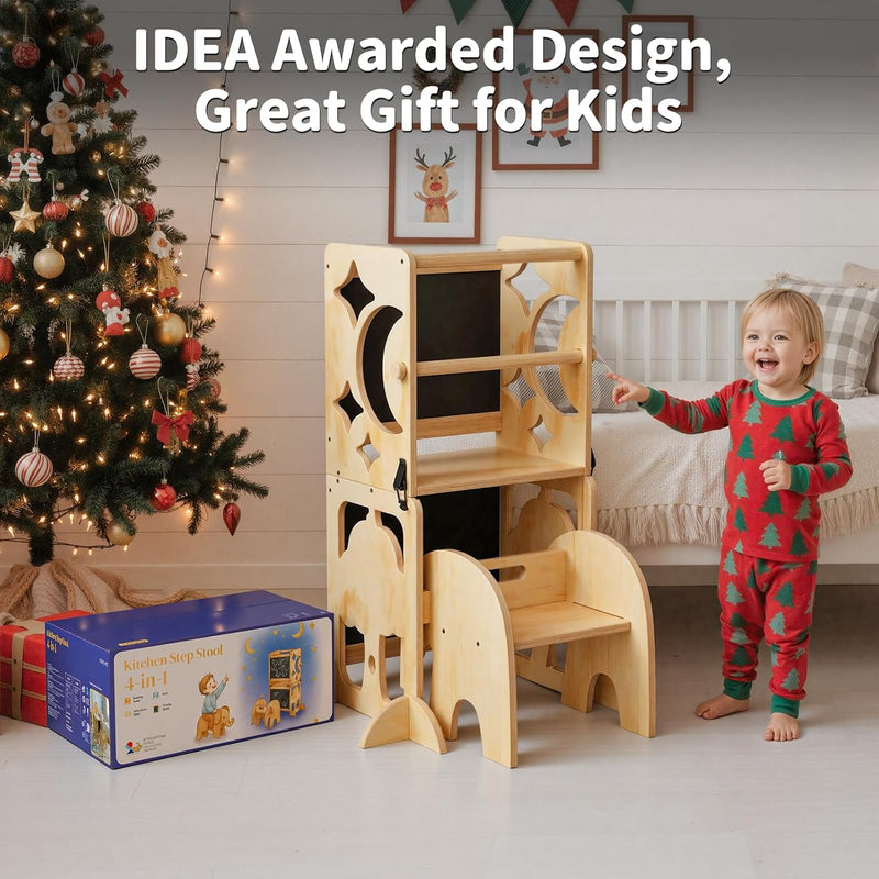 4-In-1 Wooden Step Stool for Toddlers Foldable