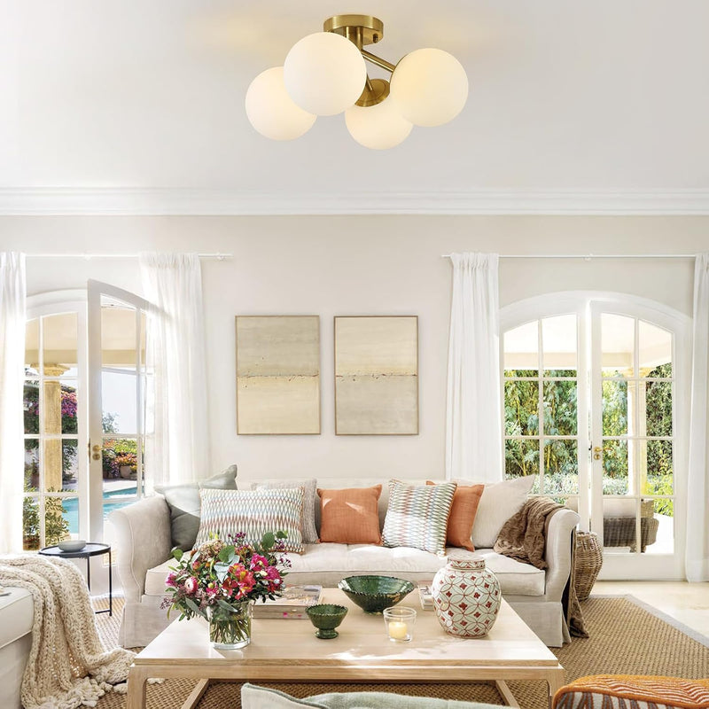 4-Light Brass Ceiling Light for Living Room