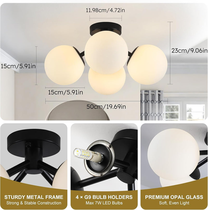 4-Light Brass Ceiling Light for Living Room