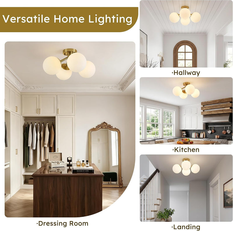 4-Light Brass Ceiling Light for Living Room