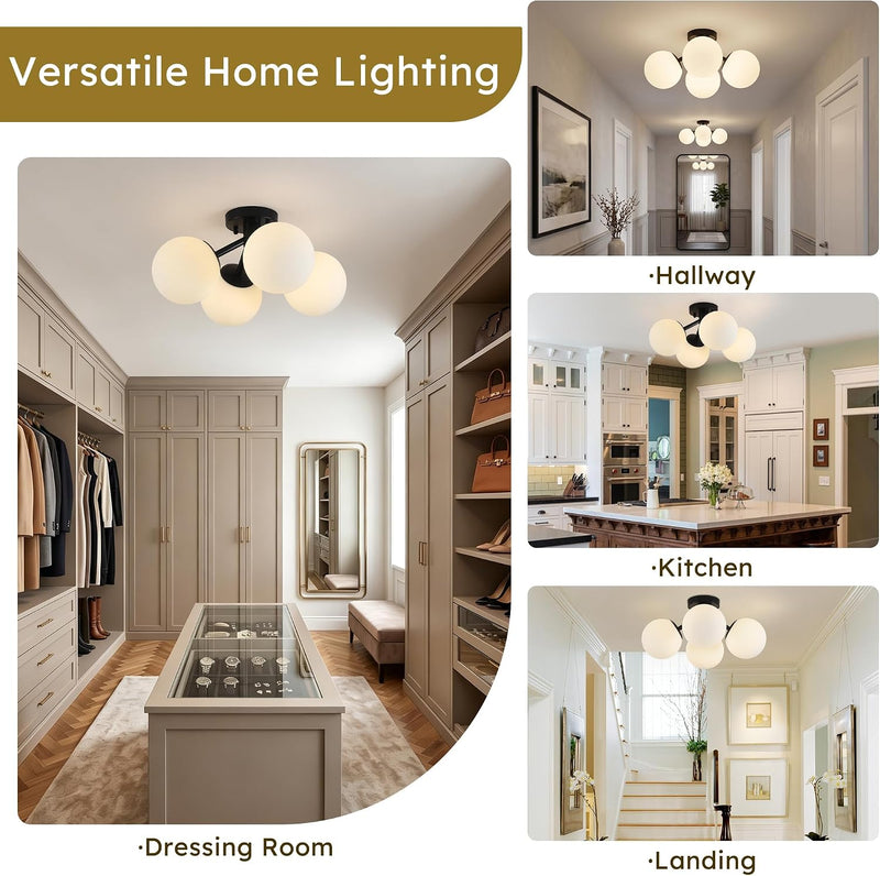 4-Light Brass Ceiling Light for Living Room