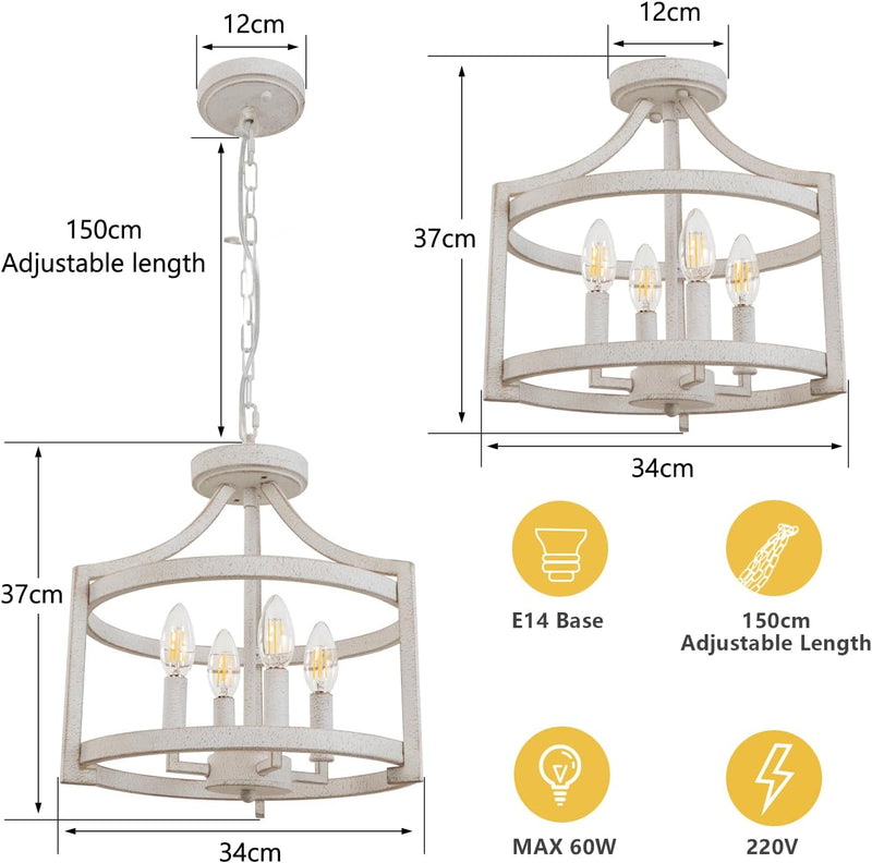 4-Light Vintage Chandelier Farmhouse Rustic Chandeliers