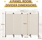 4 Panel Upgraded Room Divider with Wheels