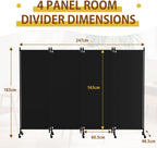 4 Panel Upgraded Room Divider with Wheels