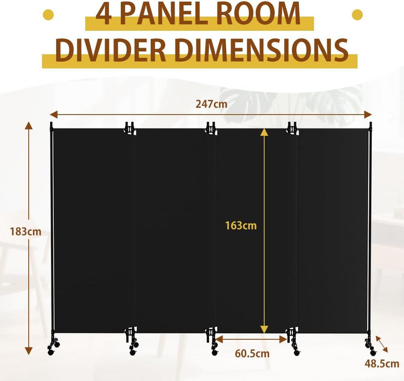 4 Panel Upgraded Room Divider with Wheels