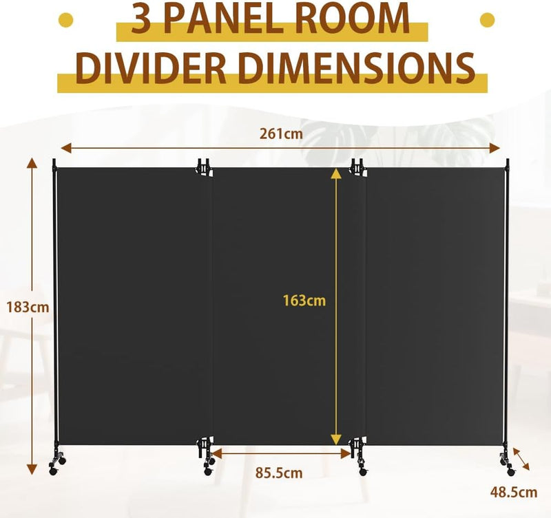 4 Panel Upgraded Room Divider with Wheels