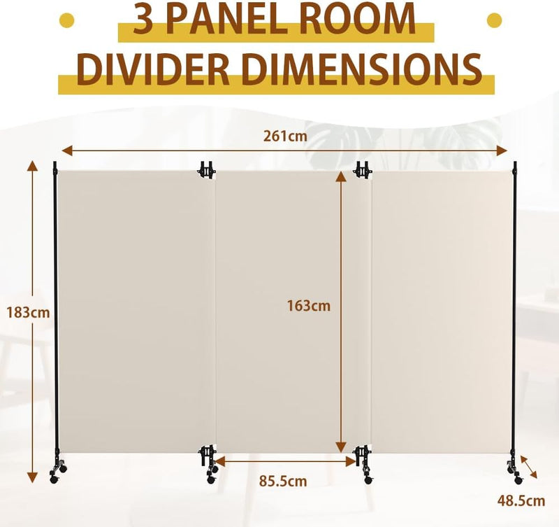 4 Panel Upgraded Room Divider with Wheels