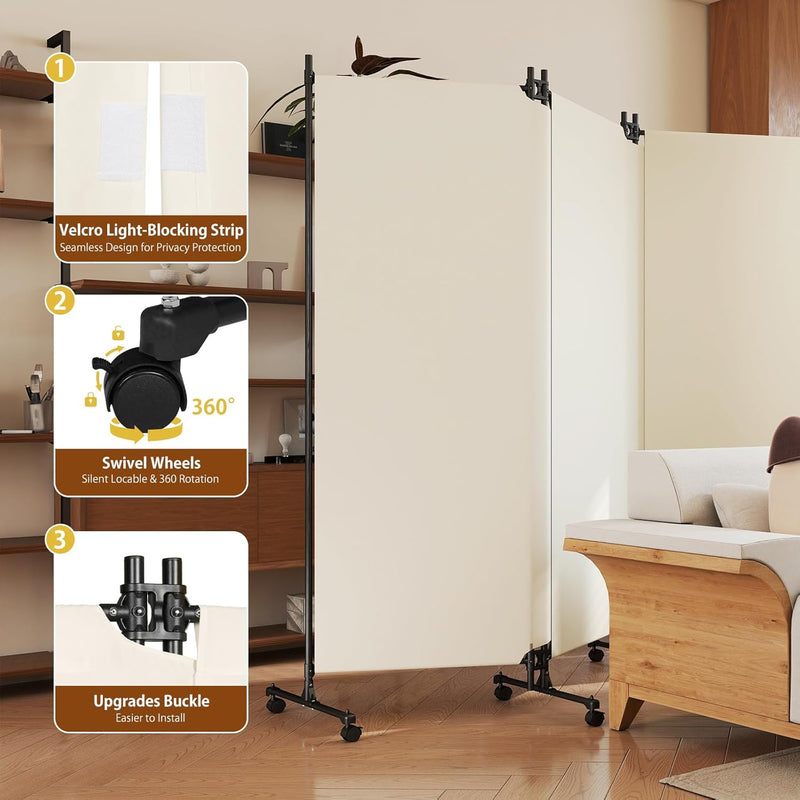 4 Panel Upgraded Room Divider with Wheels