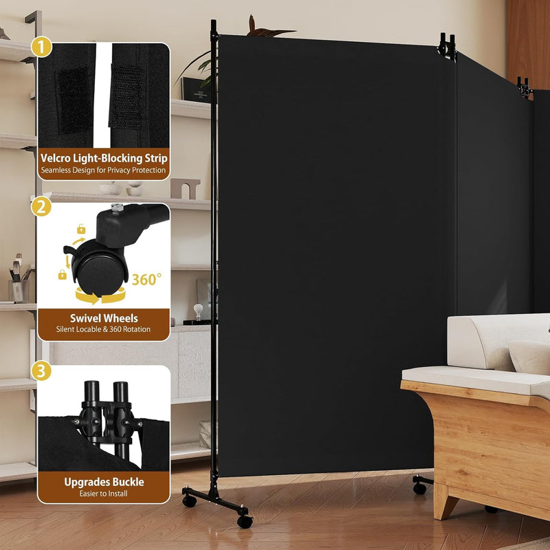4 Panel Upgraded Room Divider with Wheels