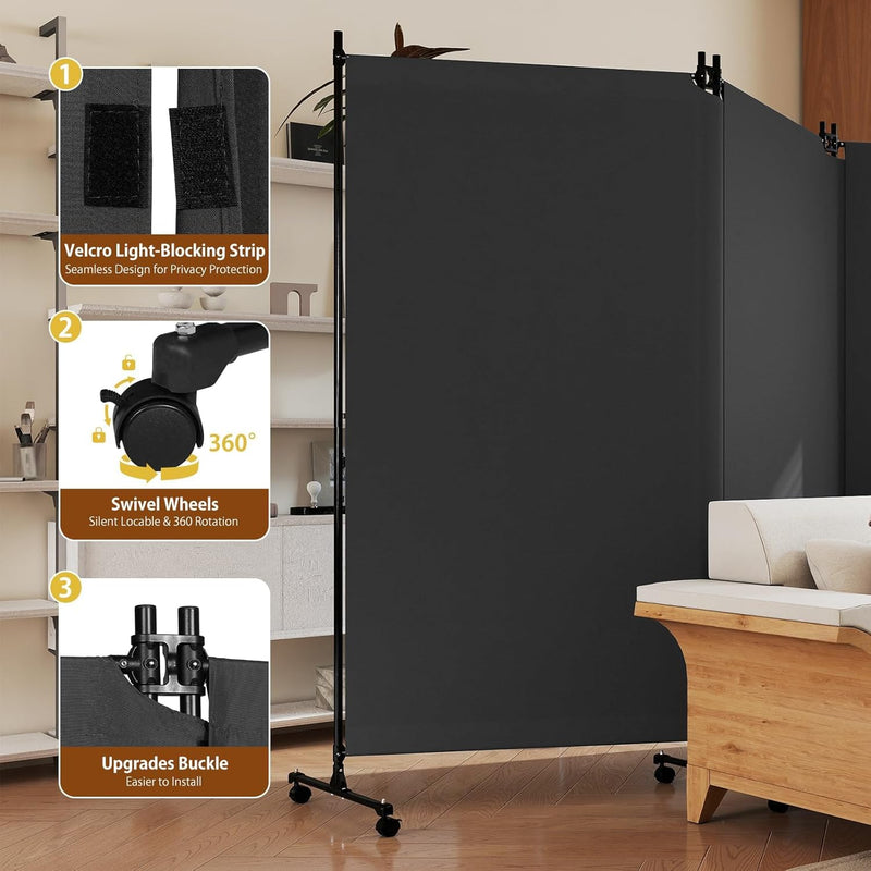 4 Panel Upgraded Room Divider with Wheels