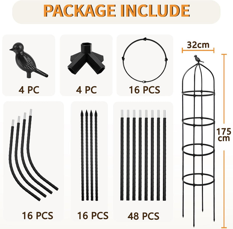 4 Pcs 175CM Obelisk Trellis for Climbing Plants