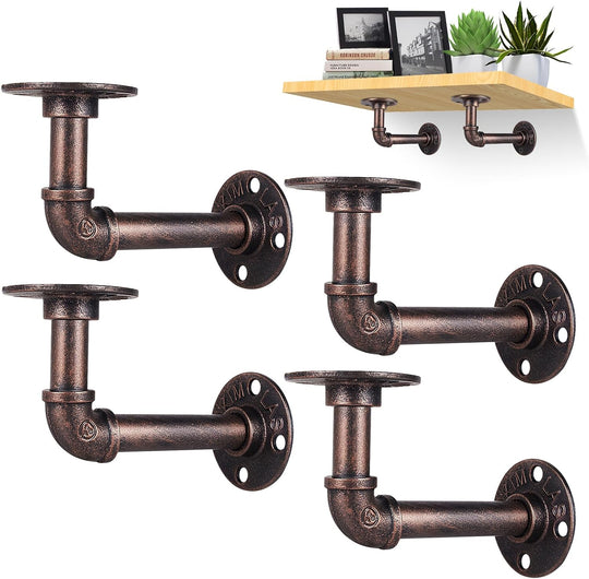 4 Pcs Pipe Shelf Bracket Industrial Floating Brackets