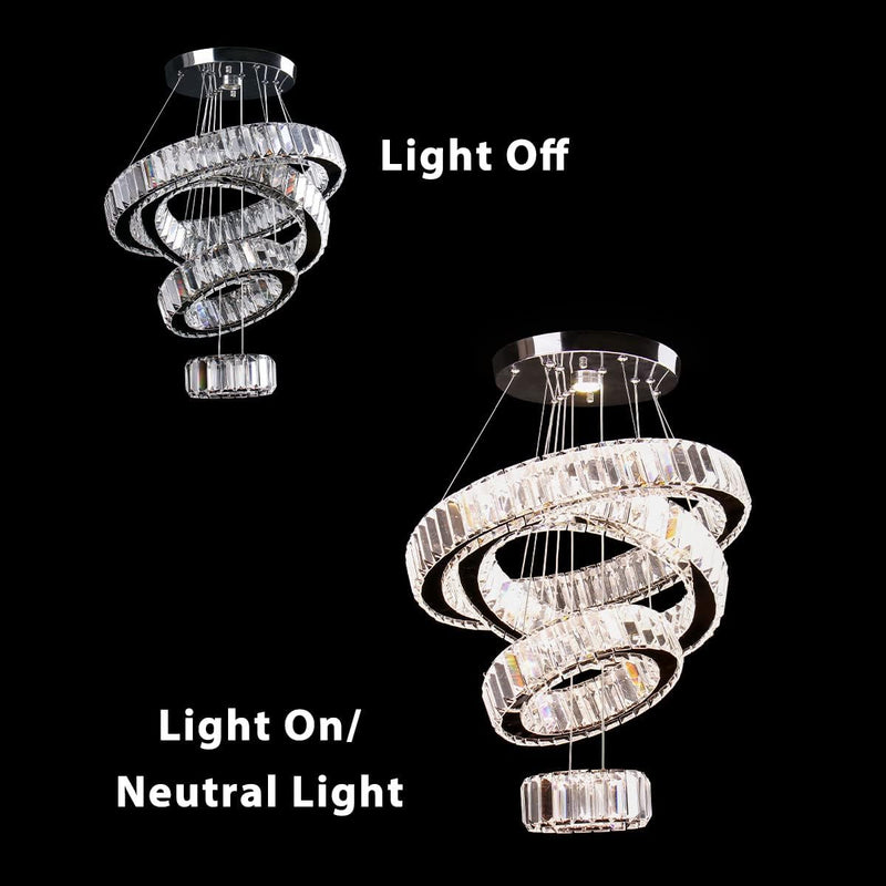 4-Ring Dimmable Crystal LED Chandelier Adjustable Pendant Light