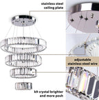 4-Ring Dimmable Crystal LED Chandelier Adjustable Pendant Light