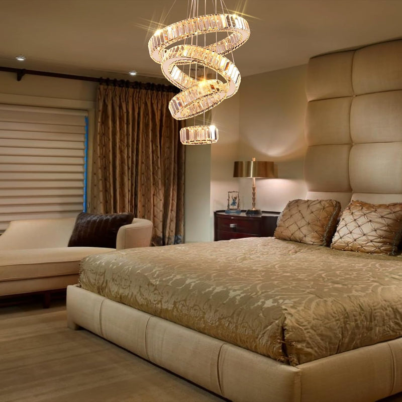 4-Ring Dimmable Crystal LED Chandelier Adjustable Pendant Light