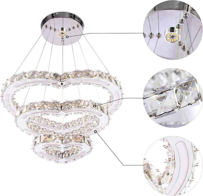 4-Ring Dimmable Crystal LED Chandelier Adjustable Pendant Light