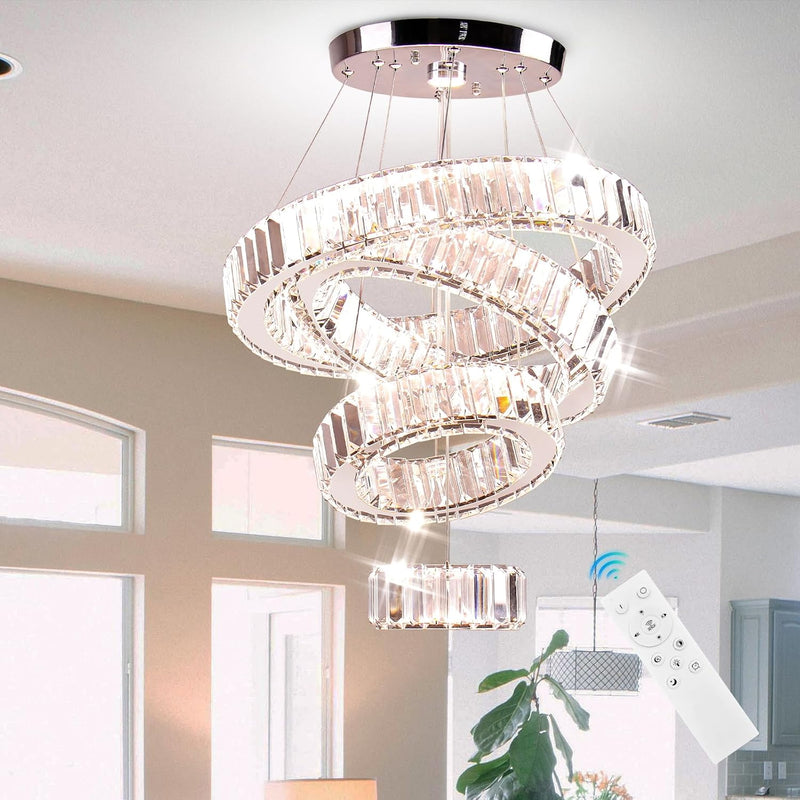 4-Ring Dimmable Crystal LED Chandelier Adjustable Pendant Light