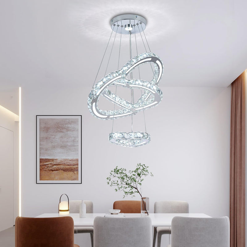 4-Ring Dimmable Crystal LED Chandelier Adjustable Pendant Light