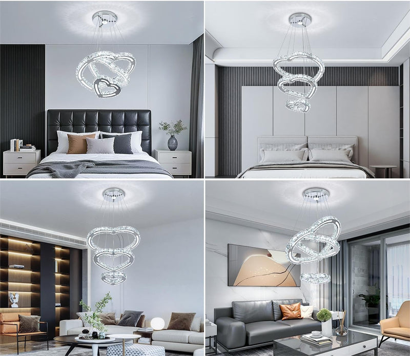 4-Ring Dimmable Crystal LED Chandelier Adjustable Pendant Light