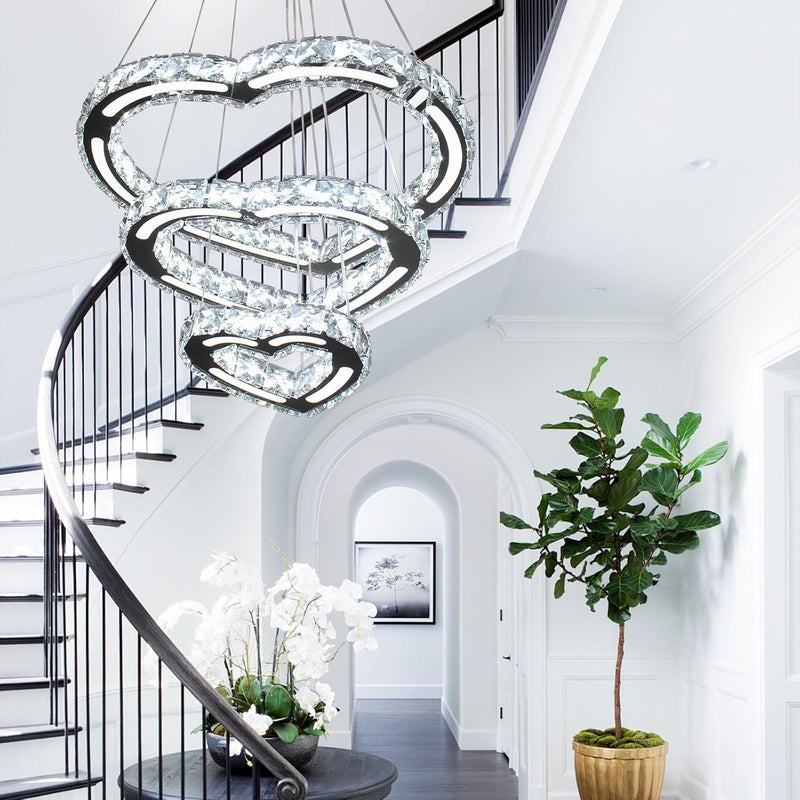 4-Ring Dimmable Crystal LED Chandelier Adjustable Pendant Light