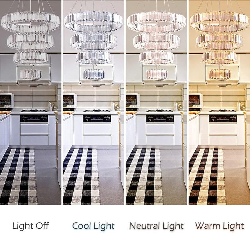 4-Ring Dimmable Crystal LED Chandelier Adjustable Pendant Light