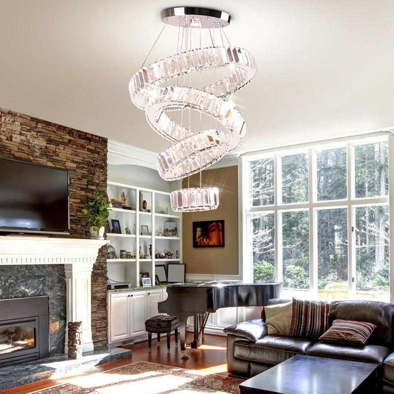 4-Ring Dimmable Crystal LED Chandelier Adjustable Pendant Light