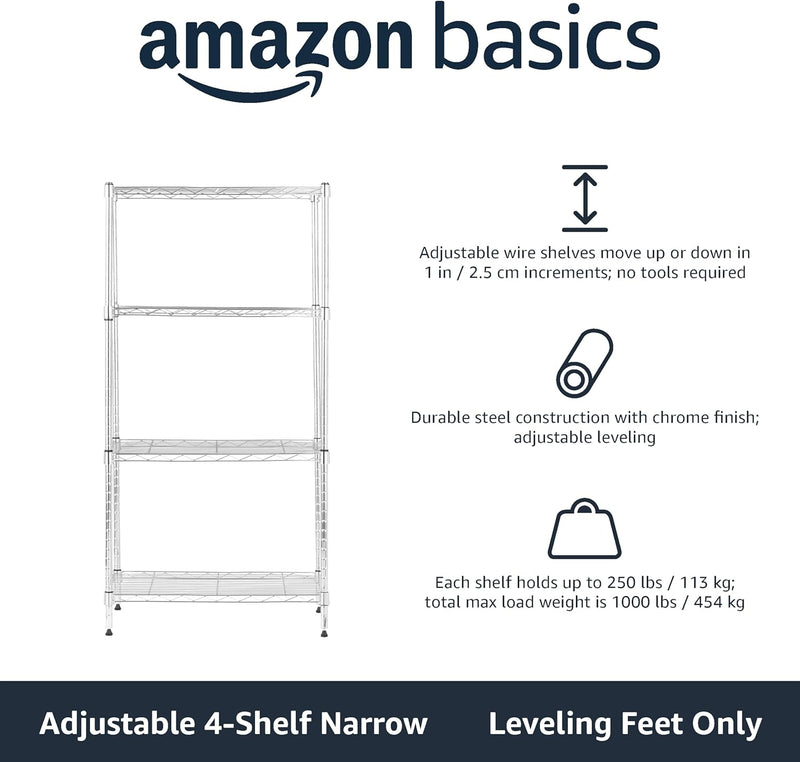 4-Shelf Storage Unit with Height Adjustable Shelves