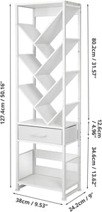4-Shelf Tree Bookshelf 24.1-Inch Retro Floor Standing Bookcase